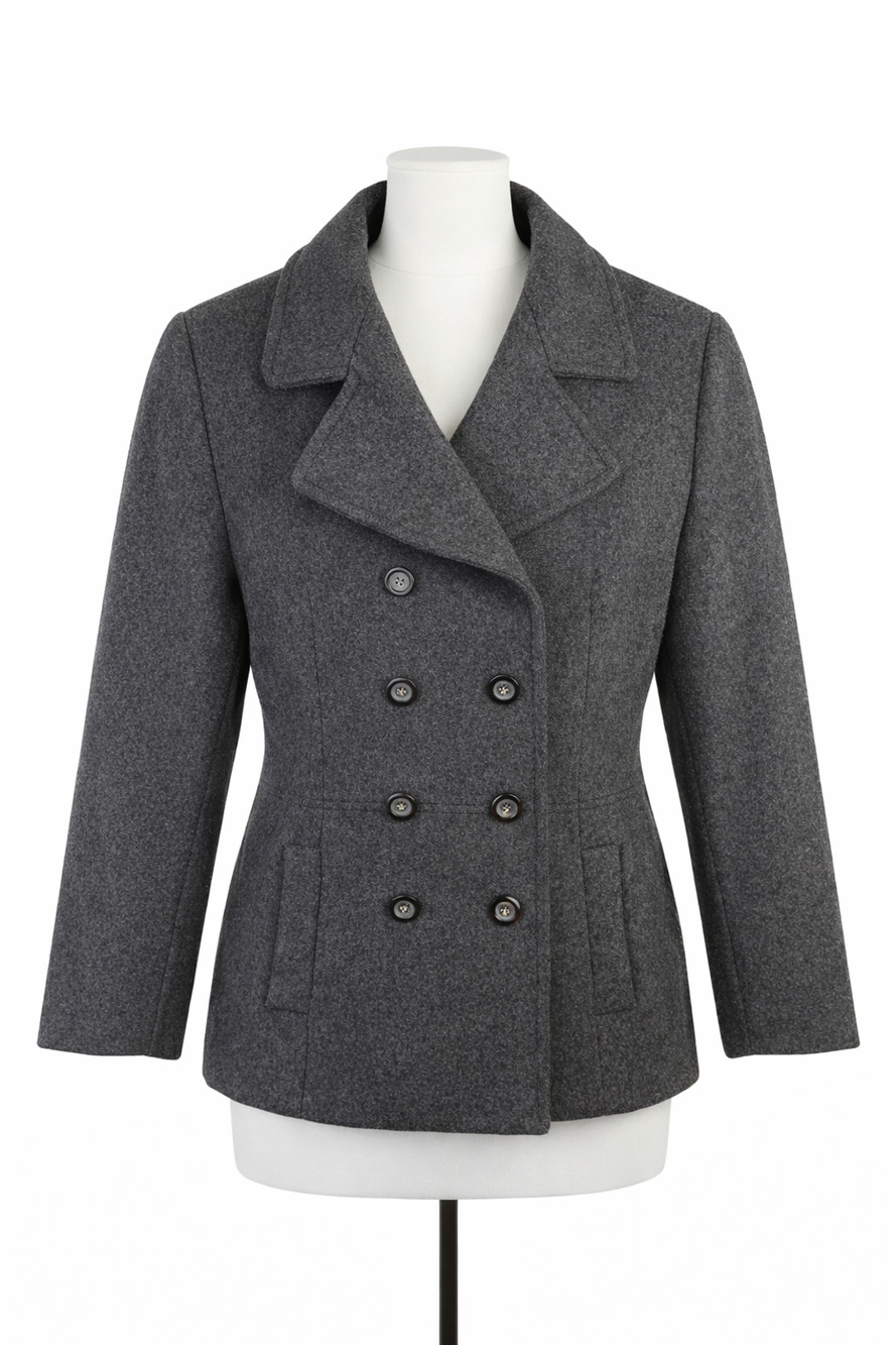 Vintage MDP Mario De Pinto Gray Wool Peacoat Double Breasted USA Est Large